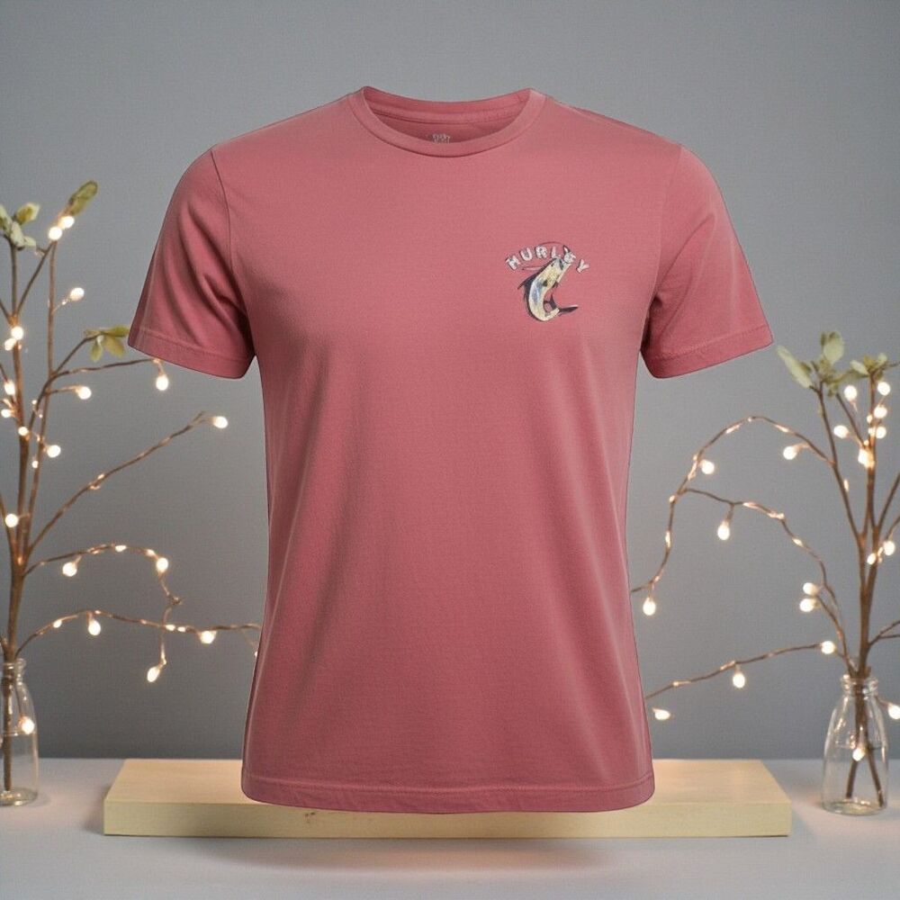 Hurley Graphic T-Shirt Pink Fish Print Short Sleeve Men’s Medium